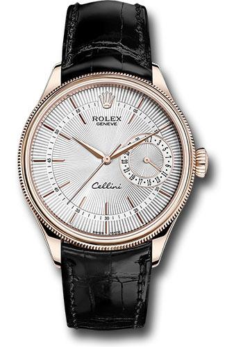 Rolex Cellini Date 39mm Silver Dial Everose Gold Black Leather Strap – 50515
