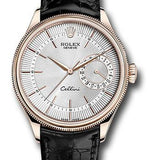 Rolex Cellini Date 39mm Silver Dial Everose Gold Black Leather Strap – 50515