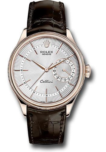 Rolex Cellini Date 39mm Silver Dial Everose Gold Brown Leather Strap – 50515