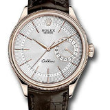 Rolex Cellini Date 39mm Silver Dial Everose Gold Brown Leather Strap – 50515