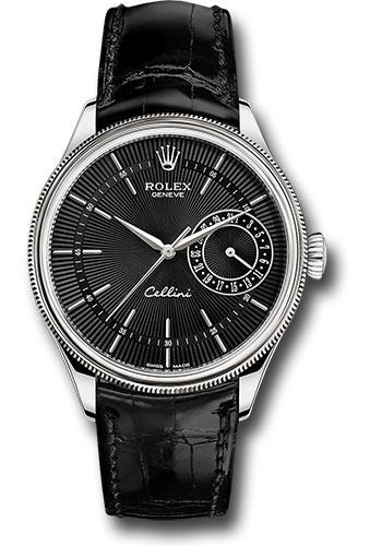 Rolex Cellini Date 39mm Black Dial White Gold Black Leather Strap – 50519