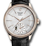 Rolex Cellini Dual Time 39mm Silver Dial Everose Gold Black Leather Strap – 50525
