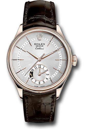 Rolex Cellini Dual Time 39mm Silver Dial Brown Strap – 50525