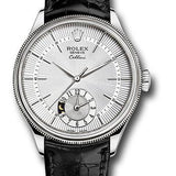 Rolex Cellini Dual Time 39mm Silver Dial White Gold Black Leather Strap – 50529