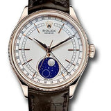 Rolex Cellini Moonphase 39mm White Dial Everose Gold Tobacco Leather Strap – 50535