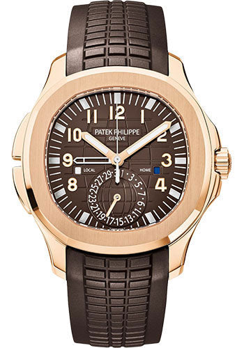 Patek Philippe Aquanaut Travel Time Rose Gold Brown Embossed Dial Tropical Composite Strap – 5164R-001