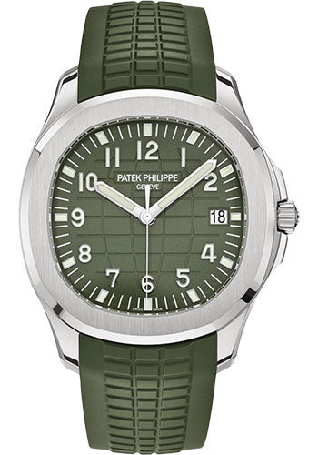 Patek Philippe Aquanaut 42.2mm White Gold Khaki Green Embossed Dial Composite Strap – 5168G-010