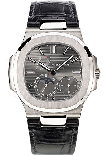 Patek Philippe Nautilus Moon Phases 40mm White Gold Slate Grey Dial Leather Strap – 5712G-001