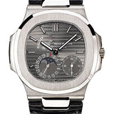 Patek Philippe Nautilus Moon Phases 40mm White Gold Slate Grey Dial Leather Strap – 5712G-001