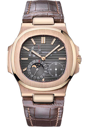 Patek Philippe Nautilus Moon Phases 40mm Rose Gold Black-Brown Dial Fold-Over Leather Strap – 5712R-001
