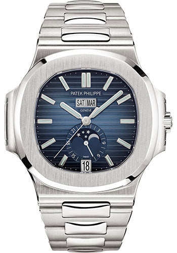 Patek Philippe Nautilus Annual Calendar Moon Phases 40.5mm Steel Blue Gradated Dial Steel Bracelet – 5726/1A-014