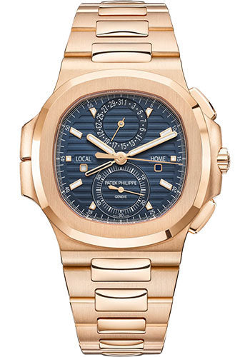 Patek Philippe Nautilus Self-Winding Travel Time Chronograph 40.5mm Rose Gold Sunburst Blue Dial – 5990/1R-001