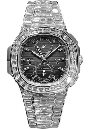 Patek Philippe Nautilus Travel Time Chronograph 40.5mm White Gold Black Gradated Diamond Dial Diamond Bracelet – 5990/1400G-001