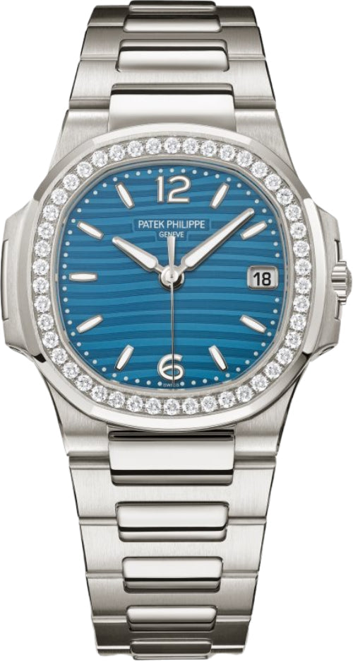 Patek Philippe Nautilus 32mm White Gold Blue Dial Diamond Bezel – 7010/1G-013