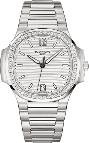 Patek Philippe Nautilus 35.2mm Stainless Steel Silver Opaline Dial Diamond Bezel Steel Bracelet – 7118/1200A-010