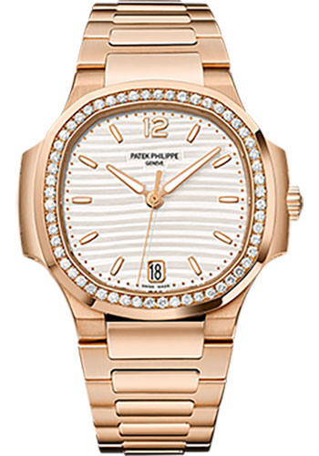 Patek Philippe Nautilus 35.2mm Rose Gold Silvery Opaline Dial 56-Diamond Bezel – 7118/1200R-001