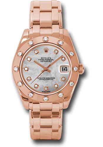 Rolex Pearlmaster 34 Pink Gold Mother-of-Pearl Diamond Dial 12-Diamond Bezel – 81315MD