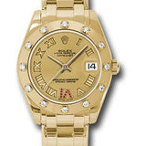 Rolex Pearlmaster 34 Yellow Gold Champagne Ruby Roman VI Dial 12-Diamond Bezel Pearlmaster Bracelet – 81318CHRR