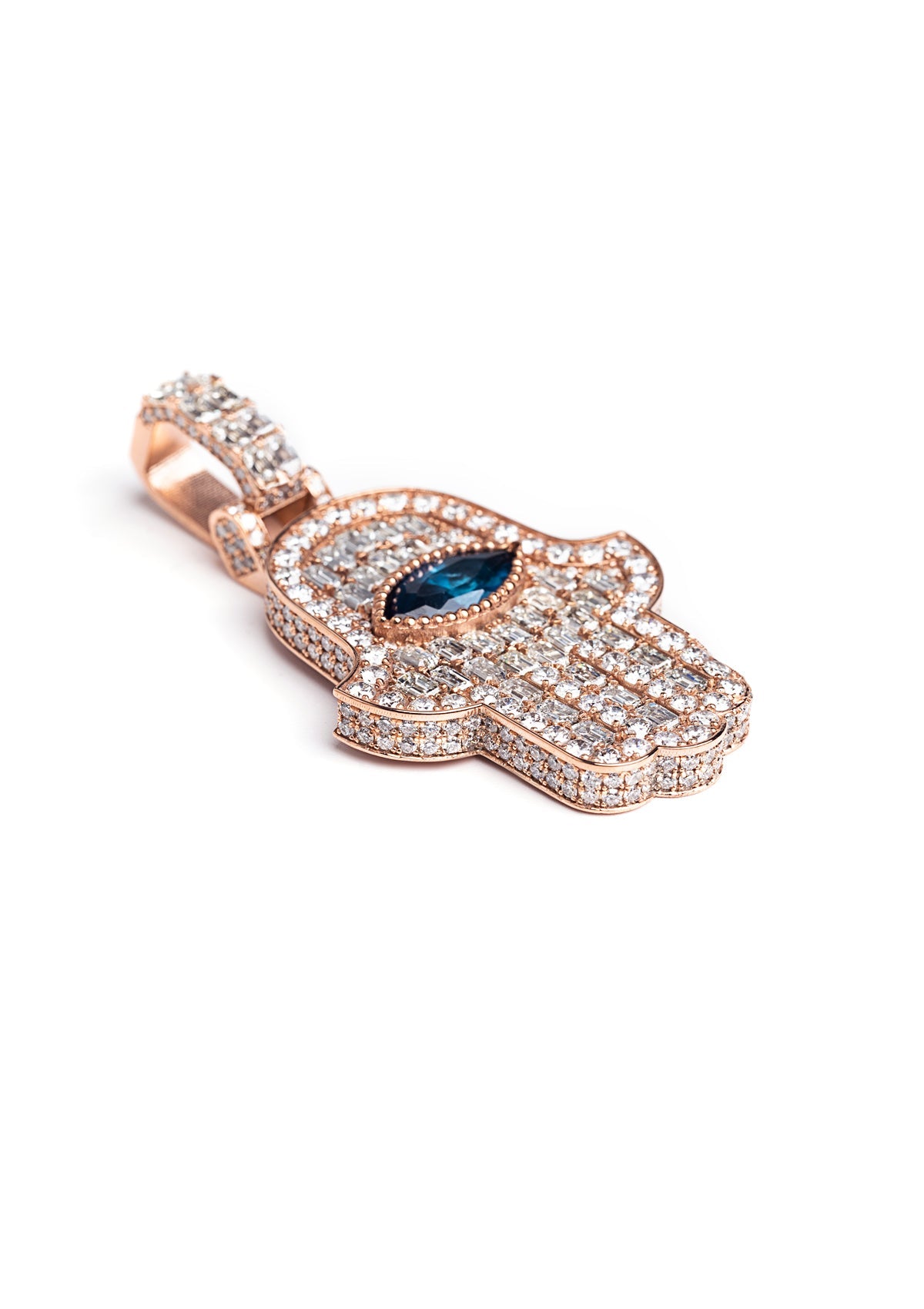 Diamond Hamsa Pendant, 14K Rose Gold 8.50ct (1 of 2) view 2