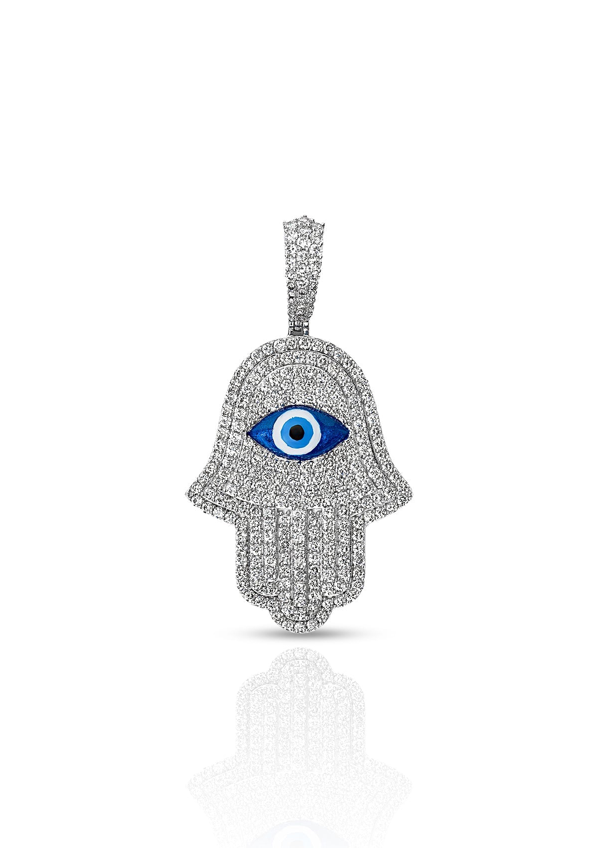 Diamond Hamsa Pendant, 14K White Gold 3.07ct