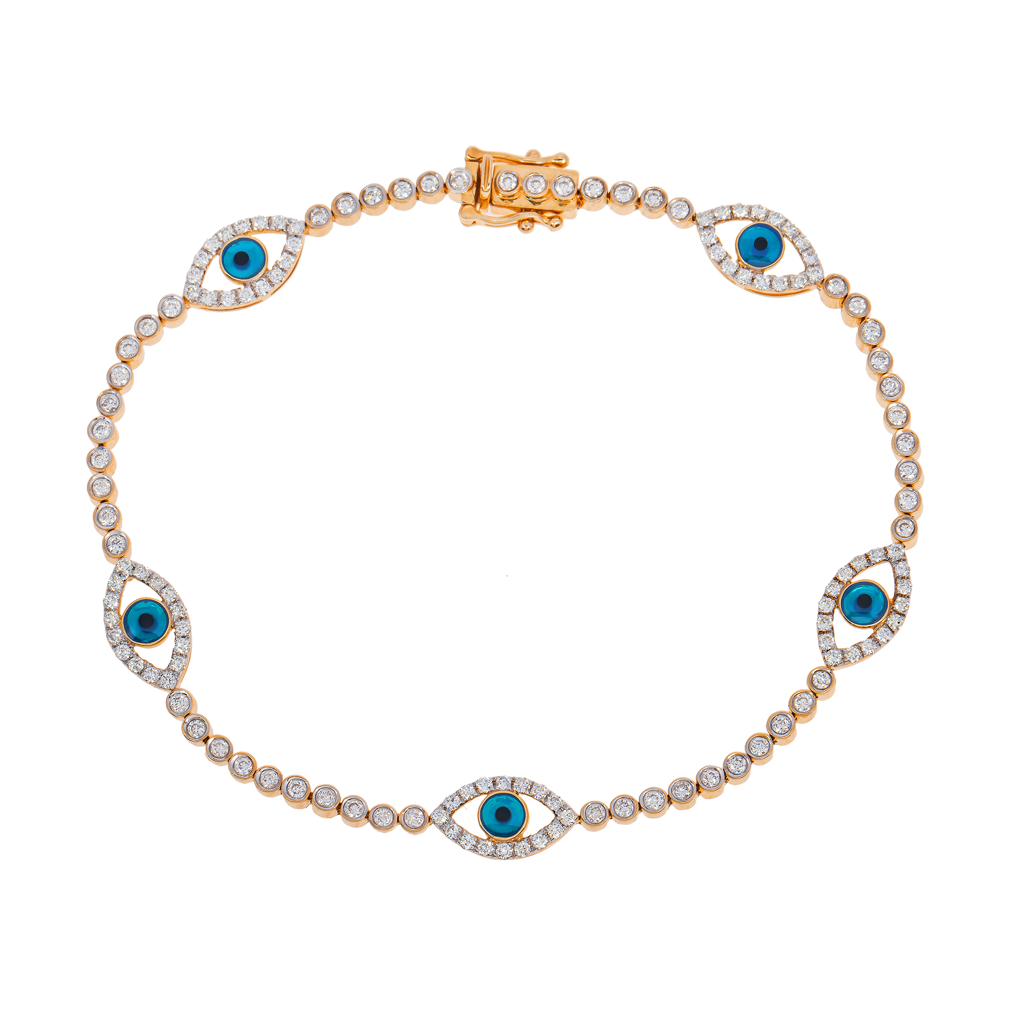 Diamond Evil Eye Bracelet, 14K Rose Gold 4.75ct