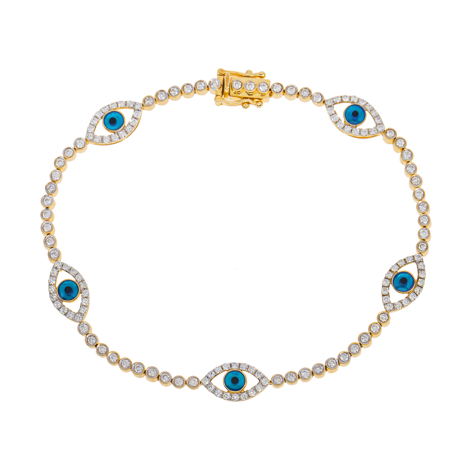 Diamond Evil Eye Bracelet, 14K Yellow Gold 4.75ct
