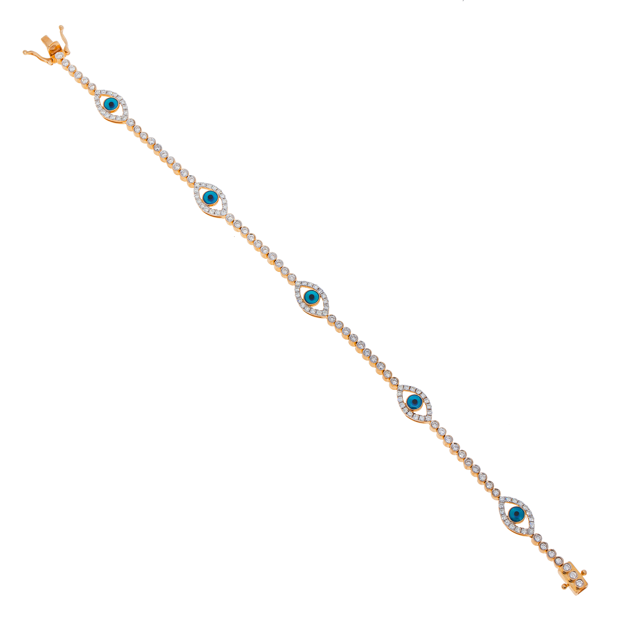 Diamond Evil Eye Bracelet, 14K Rose Gold 4.75ct