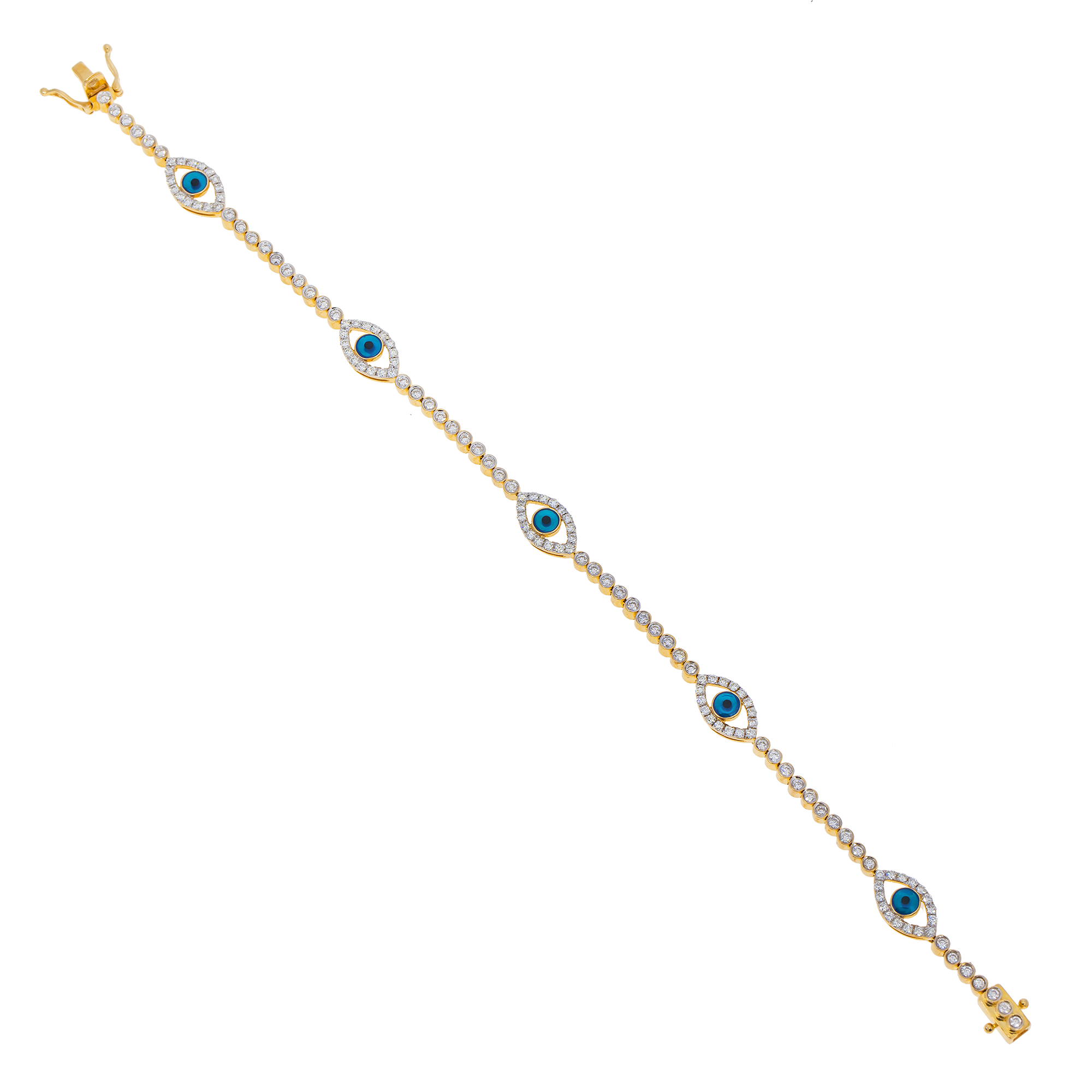 Diamond Evil Eye Bracelet, 14K Yellow Gold 4.75ct