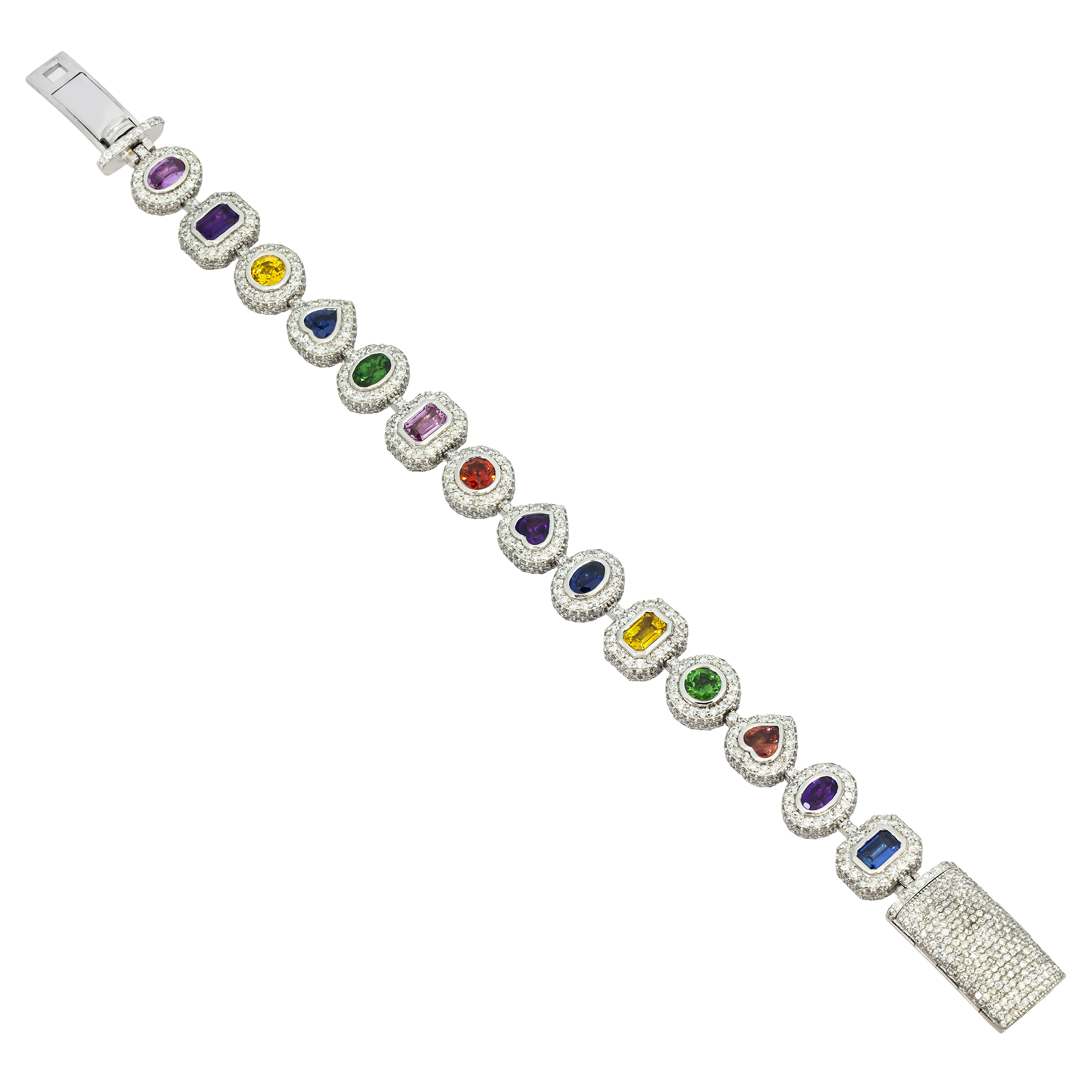 Diamond Multishaped Colored Bracelet, 10K White Gold view 3