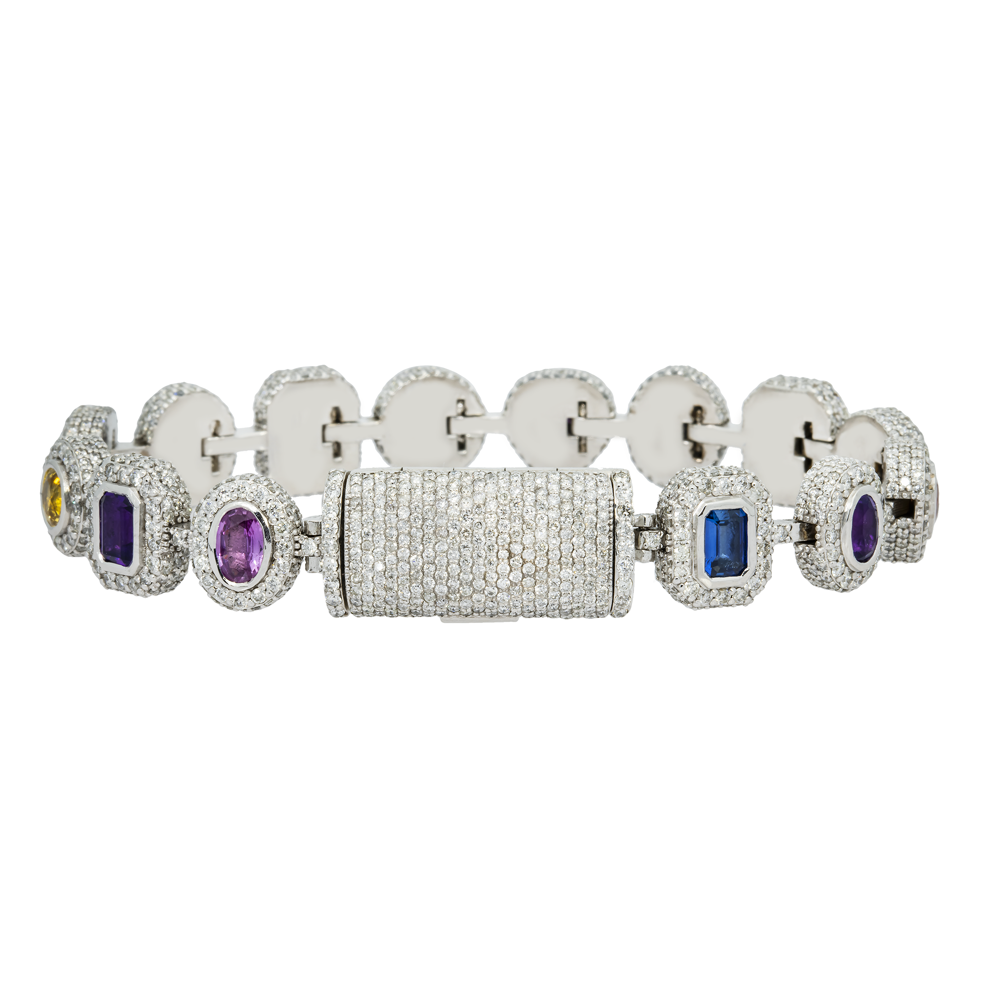 Diamond Multishaped Colored Bracelet, 10K White Gold view 2