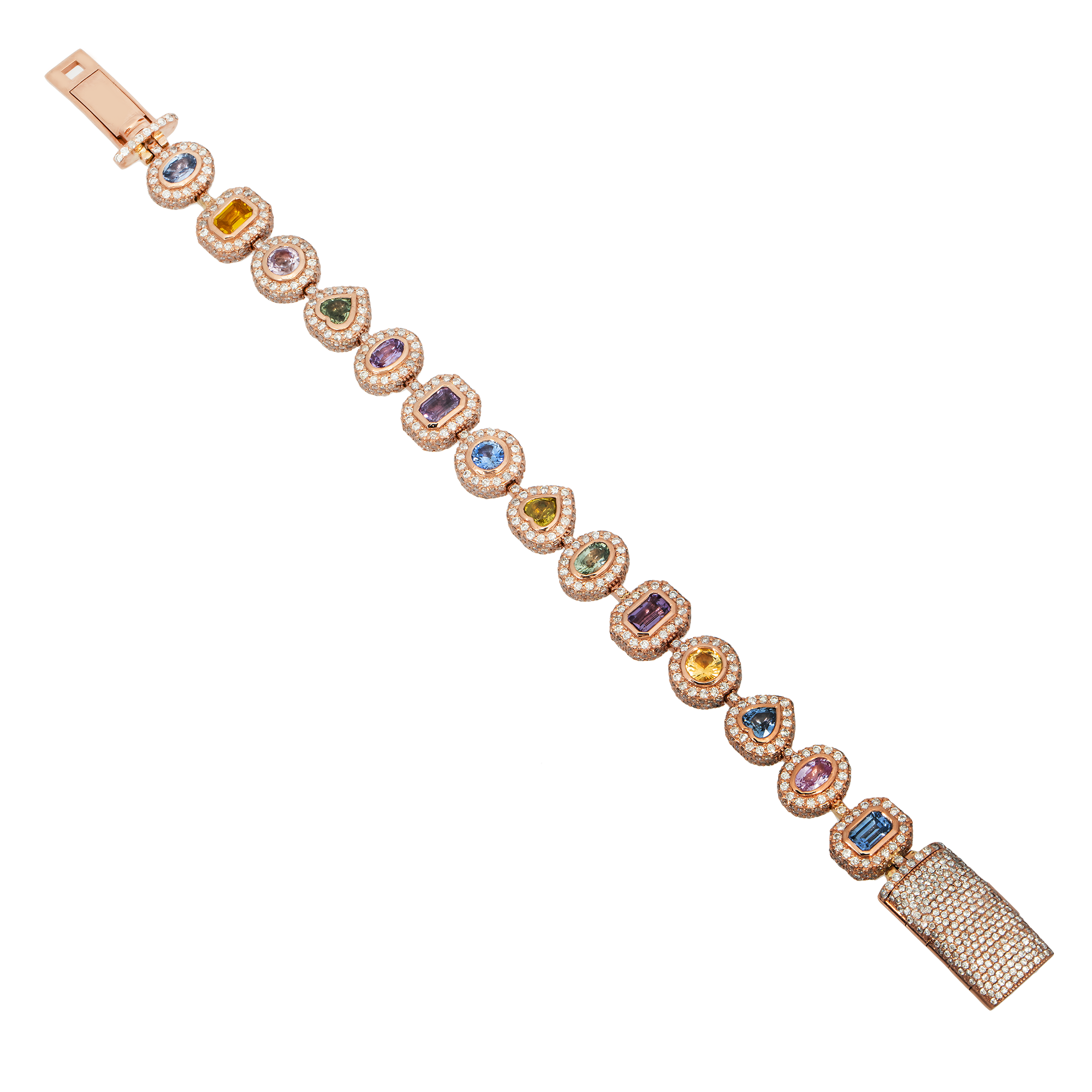 Diamond Multishaped Colored Bracelet, 10K Rose Gold view 3