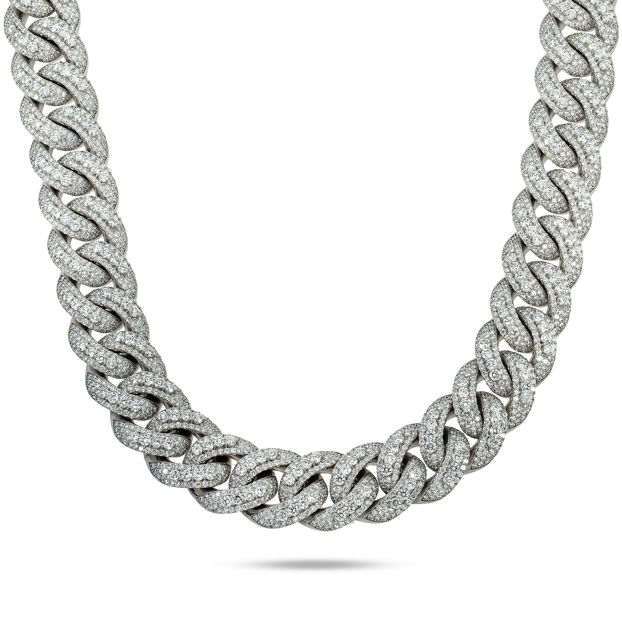 Diamond Pave Cuban Necklace, 10K White Gold 89.04ct