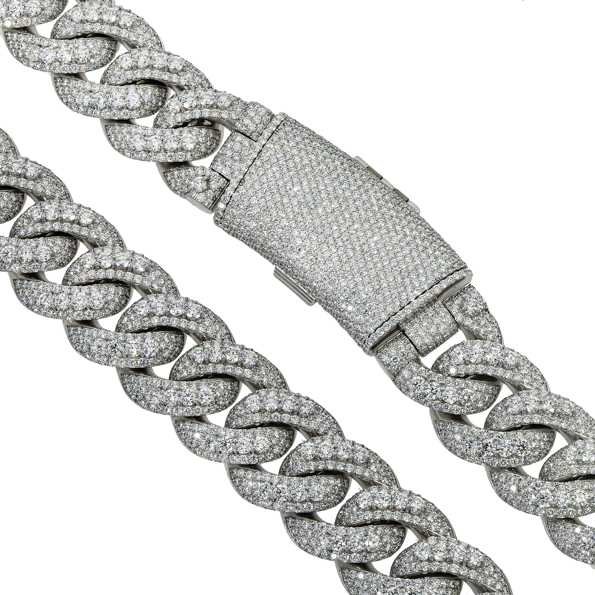 Diamond Pave Cuban Necklace, 10K White Gold 89.04ct view 2
