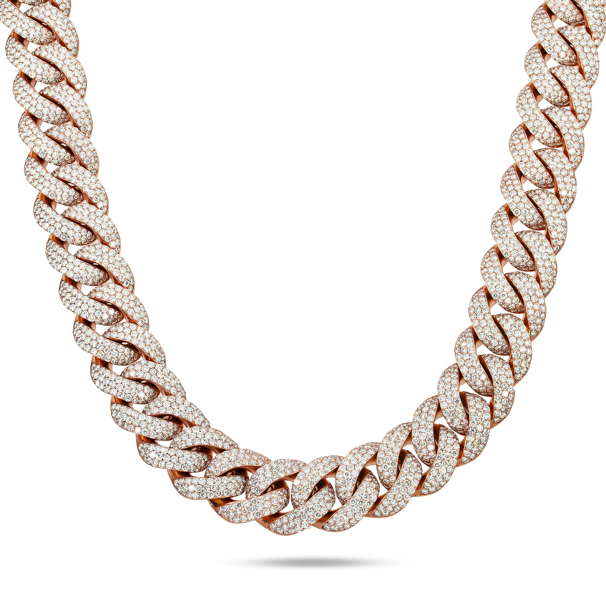 Diamond Pave Cuban Necklace, 10K Rose Gold 81.00ct view 2