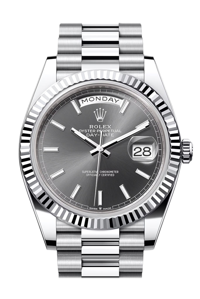 Rolex Day-Date 40 Platinum Slate Dial Fluted Bezel President Bracelet – 228236SLT