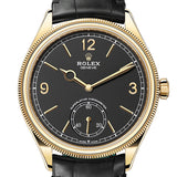 Rolex 1908 39mm Yellow Gold Intense Black Dial Leather Strap – 52508