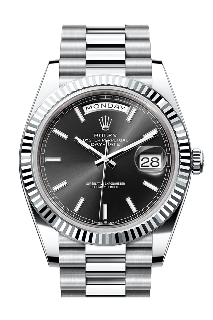 Rolex Day-Date 40 Platinum Black Dial Fluted Bezel President Bracelet – 228236BLK