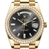 Rolex Day-Date 40 Yellow Gold Bright Black Diamond Dial Diamond Bezel President Bracelet – 228348BBDIA