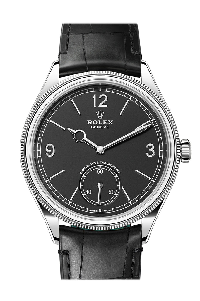 Rolex 1908 39mm White Gold Matt Black Dial Leather Strap – 52509