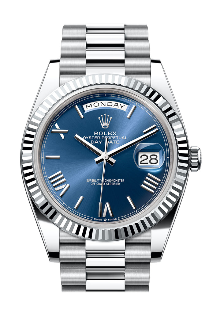 Rolex Day-Date 40 Platinum Blue Dial Fluted Bezel President Bracelet – 228236BLU
