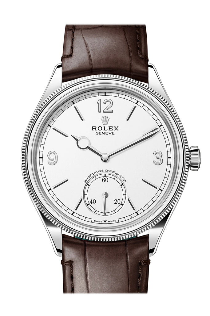 Rolex 1908 39mm White Gold Intense White Dial Leather Strap – 52509