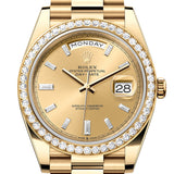 Rolex Day-Date 40 Yellow Gold Champagne Baguette Diamond Dial Diamond Bezel President Bracelet – 228348CHBD