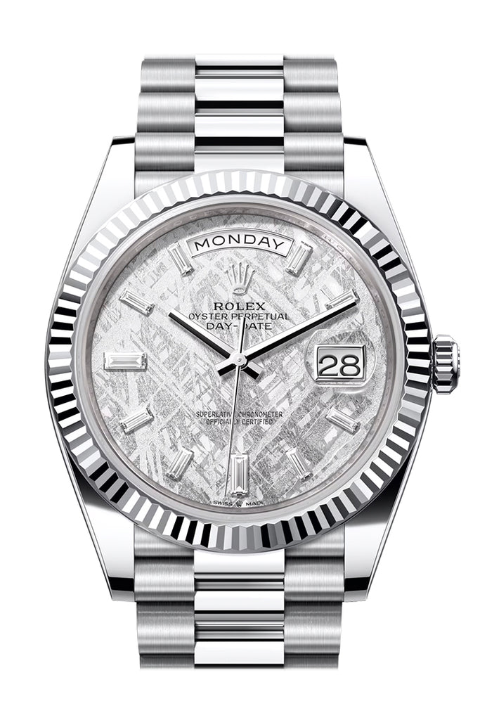 Rolex Day-Date 40 Platinum Meteorite Diamond Dial Fluted Bezel President Bracelet – 228236MET