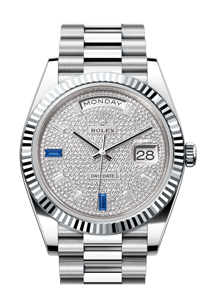 Rolex Day-Date 40 Platinum Diamond-Paved Dial Fluted Bezel President Bracelet – 228236DPAV