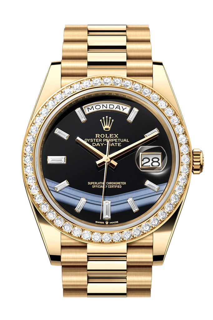 Rolex Day-Date 40 Yellow Gold Onyx Dial Diamond Bezel President Bracelet – 228348ONX