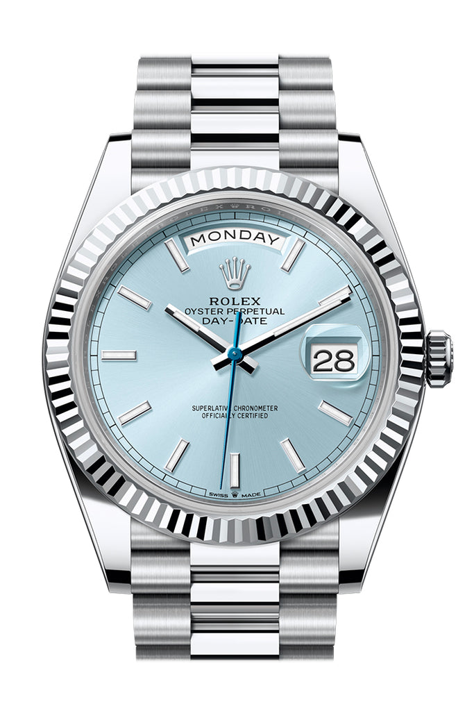 Rolex Day-Date 40 Platinum Ice Blue Dial Fluted Bezel President Bracelet – 228236IB