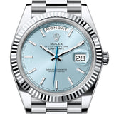Rolex Day-Date 40 Platinum Ice Blue Dial Fluted Bezel President Bracelet – 228236IB