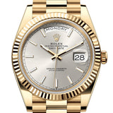Rolex Day-Date 40 Yellow Gold Silver Dial Fluted Bezel President Bracelet – 228238SIL