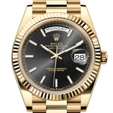 Rolex Day-Date 40 Yellow Gold Bright Black Dial Fluted Bezel President Bracelet – 228238BLK