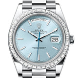 Rolex Day-Date 40 Platinum Ice Blue Dial Baguette Diamond Bezel President Bracelet – 228396IB